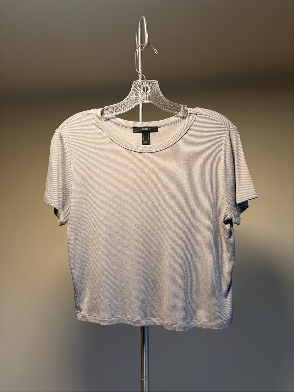 Forever 21 Light Gray Ribbed Crewneck Short Sleeve Tee XL